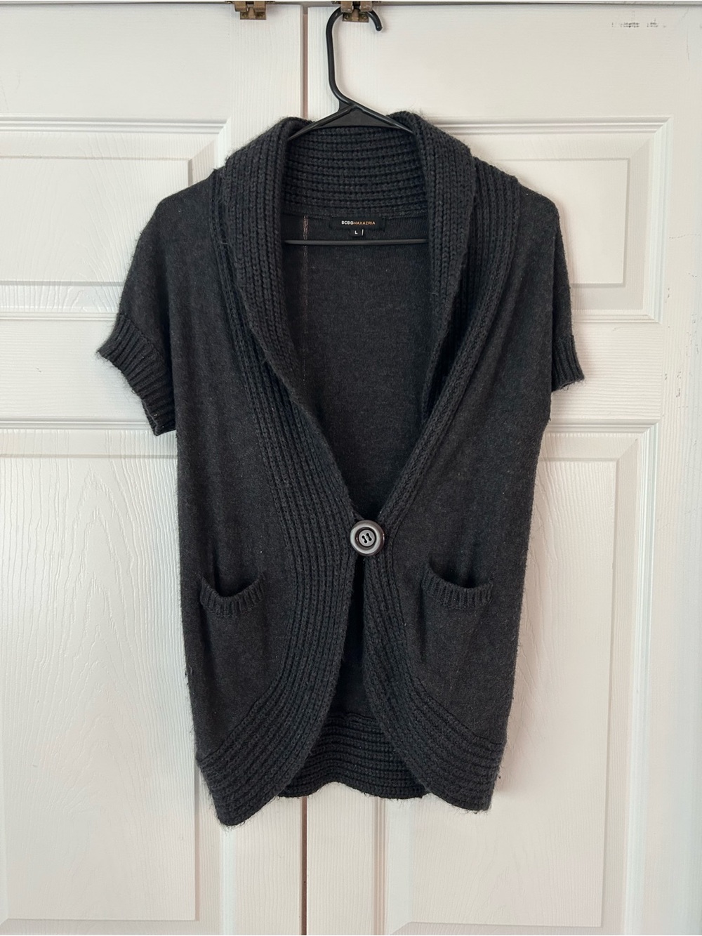 NWOT BCBGMAXAZRIA Women’s Black Open Single Button Wool Cardigan Sweater Size L